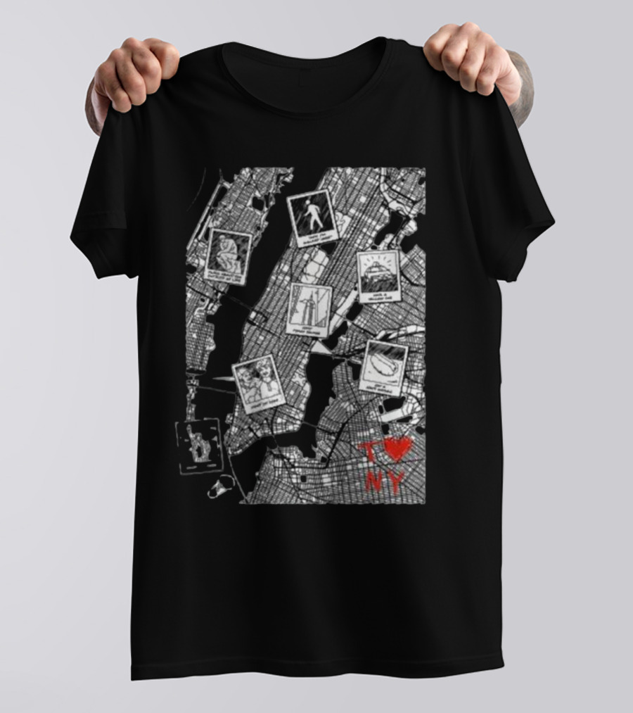 TommyInnit Merch T Love NY Map Icons And Polaroid Style Graphics T-Shirt