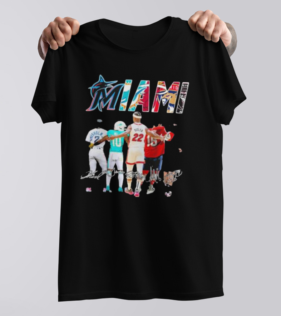 Miami Marlins Dolphins Heat Panthers Players Signatures T-Shirt