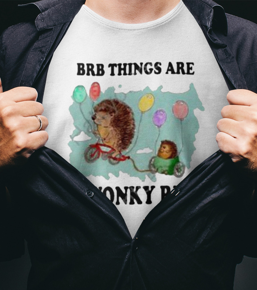 Brb Things Are Wonky Rn Hedgehog Balloons Bicycle Justin's Art Store T-Shirt