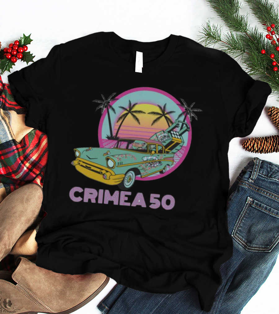 CRIMEA 50 NAFO HIMARS Vintage Sunset Car Scene T-Shirt
