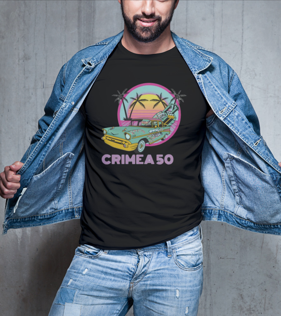CRIMEA 50 NAFO HIMARS Vintage Sunset Car Scene T-Shirt