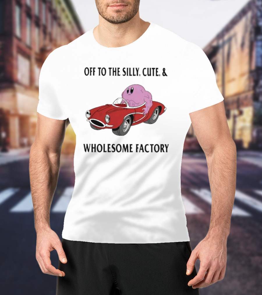 Off To The Silly, Cute, And Wholesome Factory With Cartoon Blob In Red Convertible T-Shirt