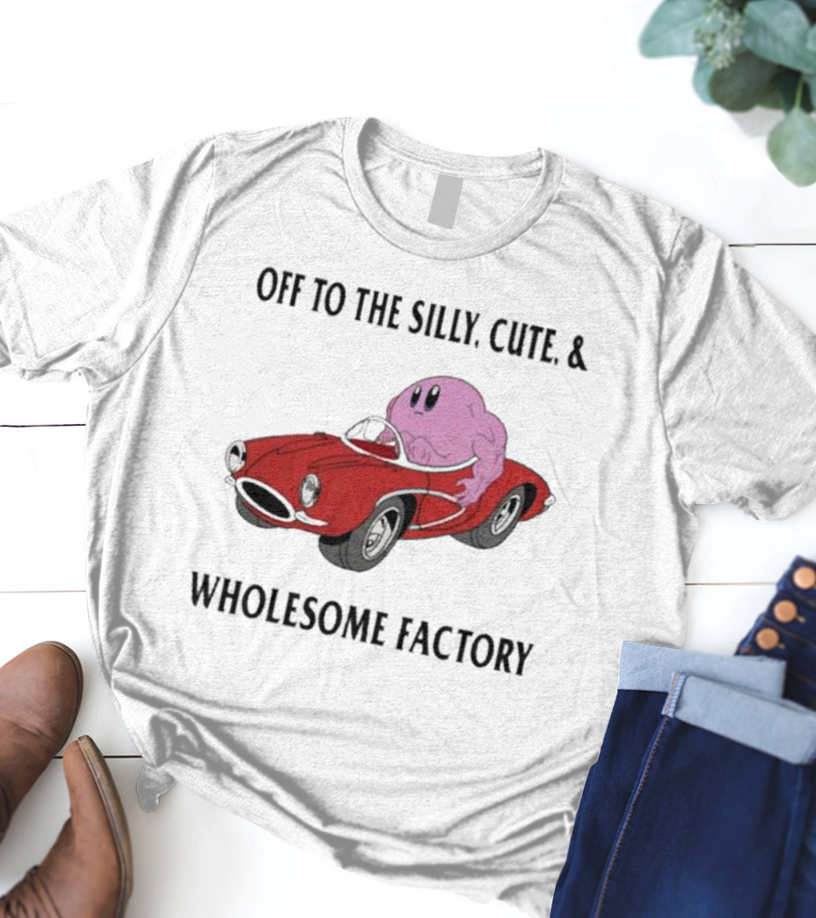 Off To The Silly, Cute, And Wholesome Factory With Cartoon Blob In Red Convertible T-Shirt