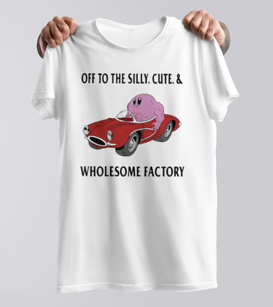 Off To The Silly, Cute, And Wholesome Factory With Cartoon Blob In Red Convertible T-Shirt
