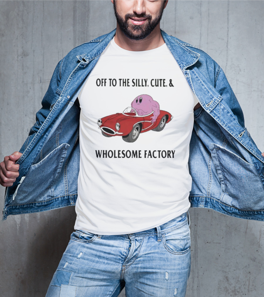 Off To The Silly, Cute, And Wholesome Factory With Cartoon Blob In Red Convertible T-Shirt