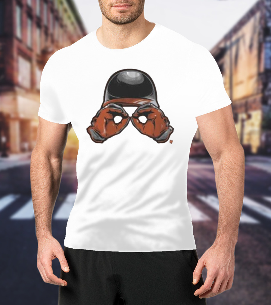 Baltimore Orioles Helmet And Gloves Holding Binoculars T-Shirt