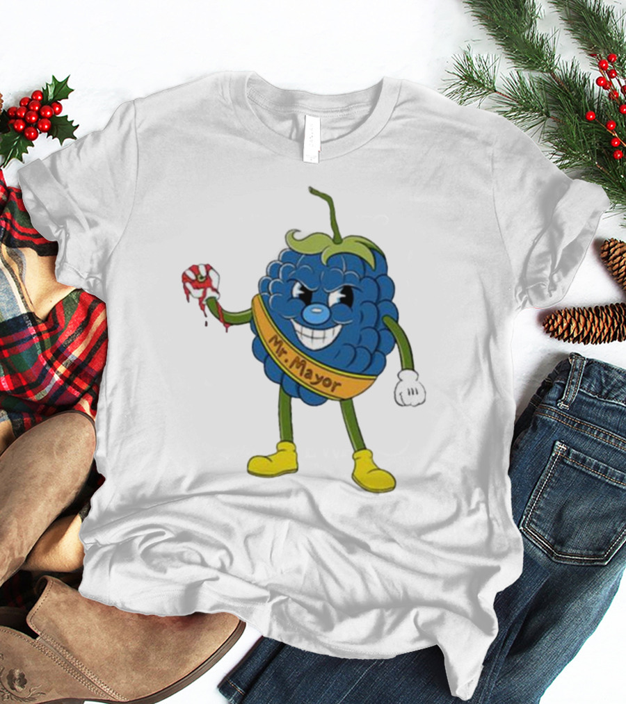 Blueberry Mr Mayor Holding Bleeding Hand Cartoon Character T-Shirt