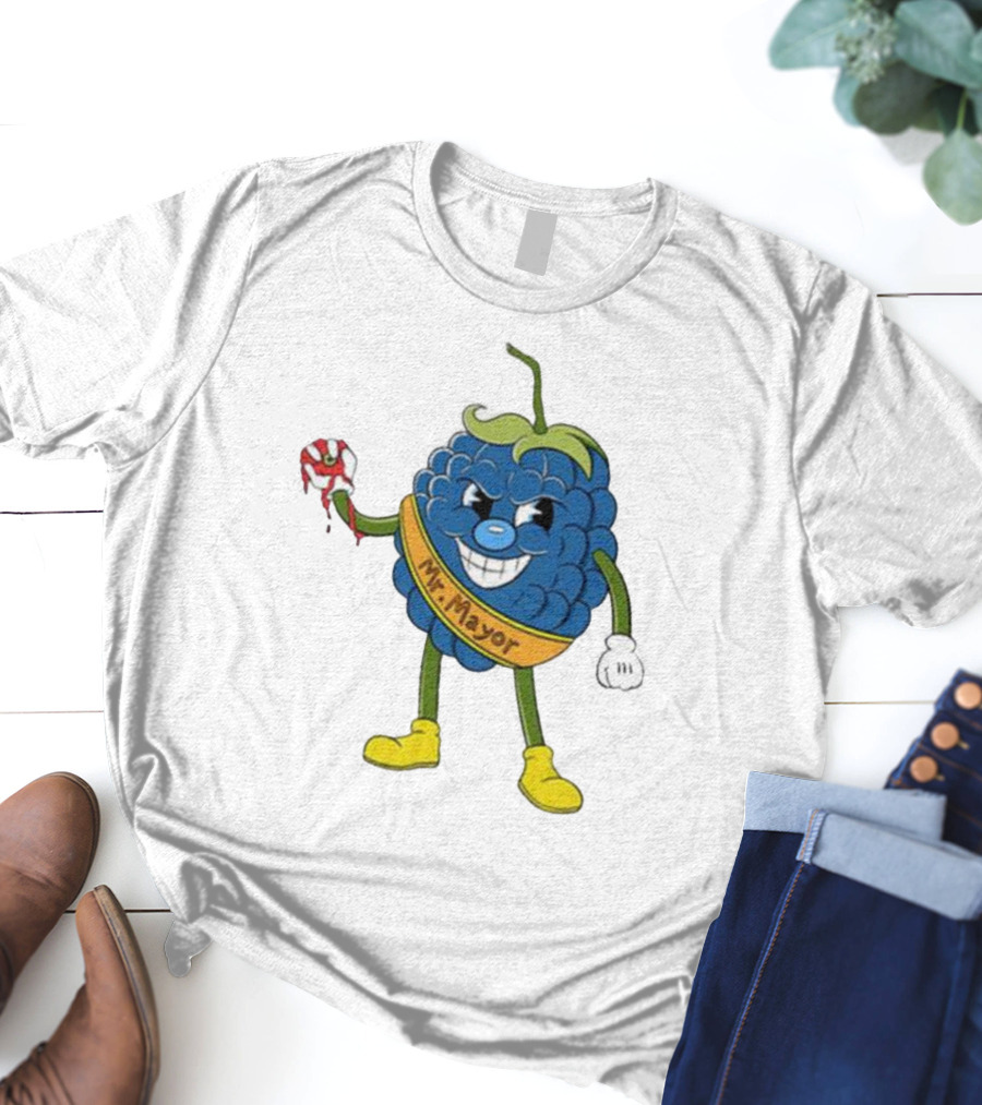 Blueberry Mr Mayor Holding Bleeding Hand Cartoon Character T-Shirt