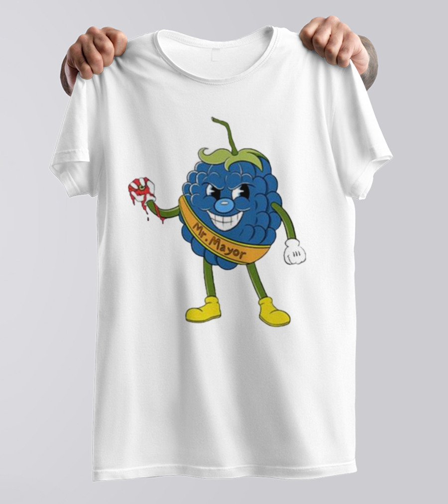 Blueberry Mr Mayor Holding Bleeding Hand Cartoon Character T-Shirt