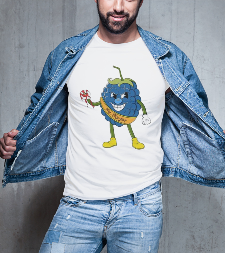 Blueberry Mr Mayor Holding Bleeding Hand Cartoon Character T-Shirt