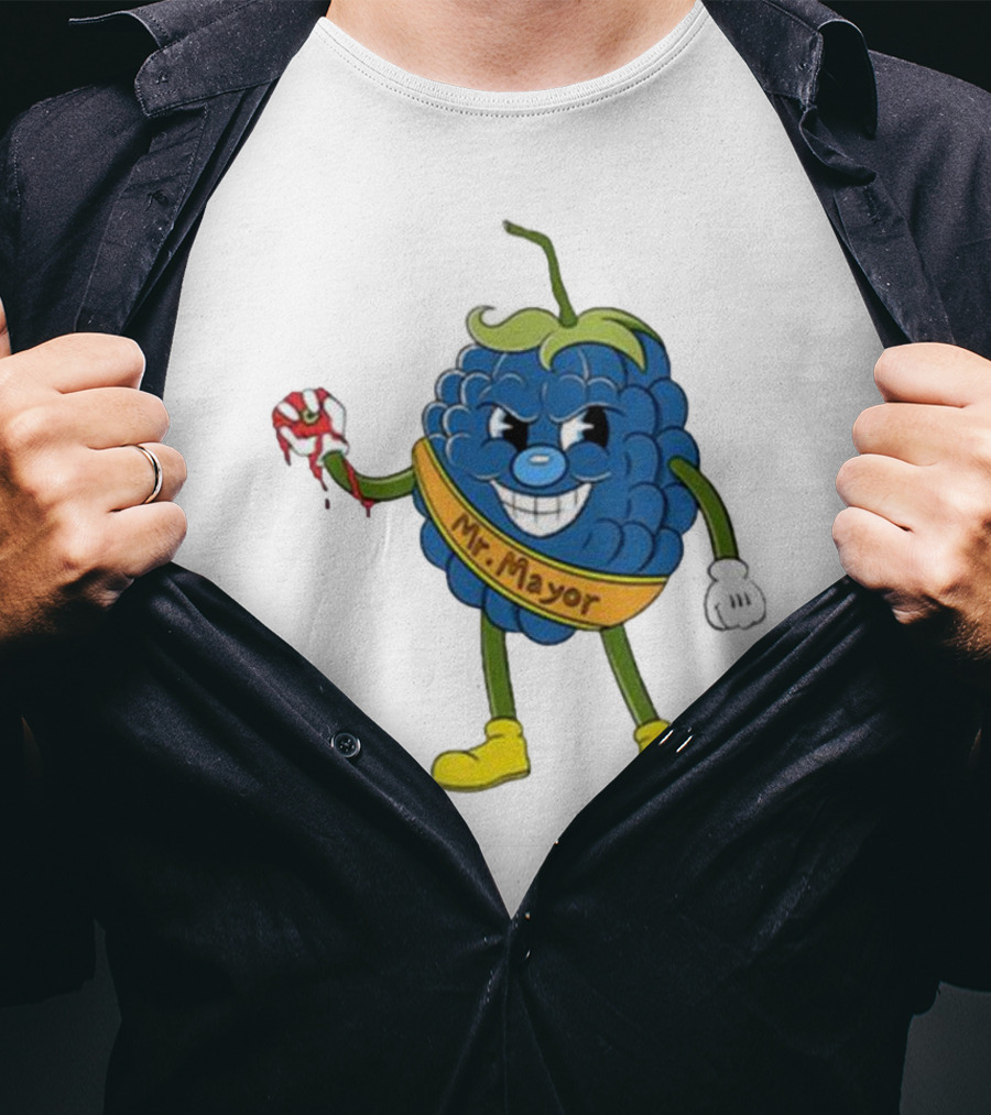 Blueberry Mr Mayor Holding Bleeding Hand Cartoon Character T-Shirt
