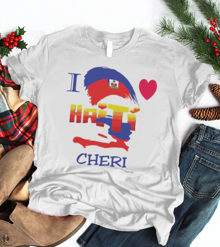 I Love Haiti Cheri Haitian Flag Heart T-Shirt