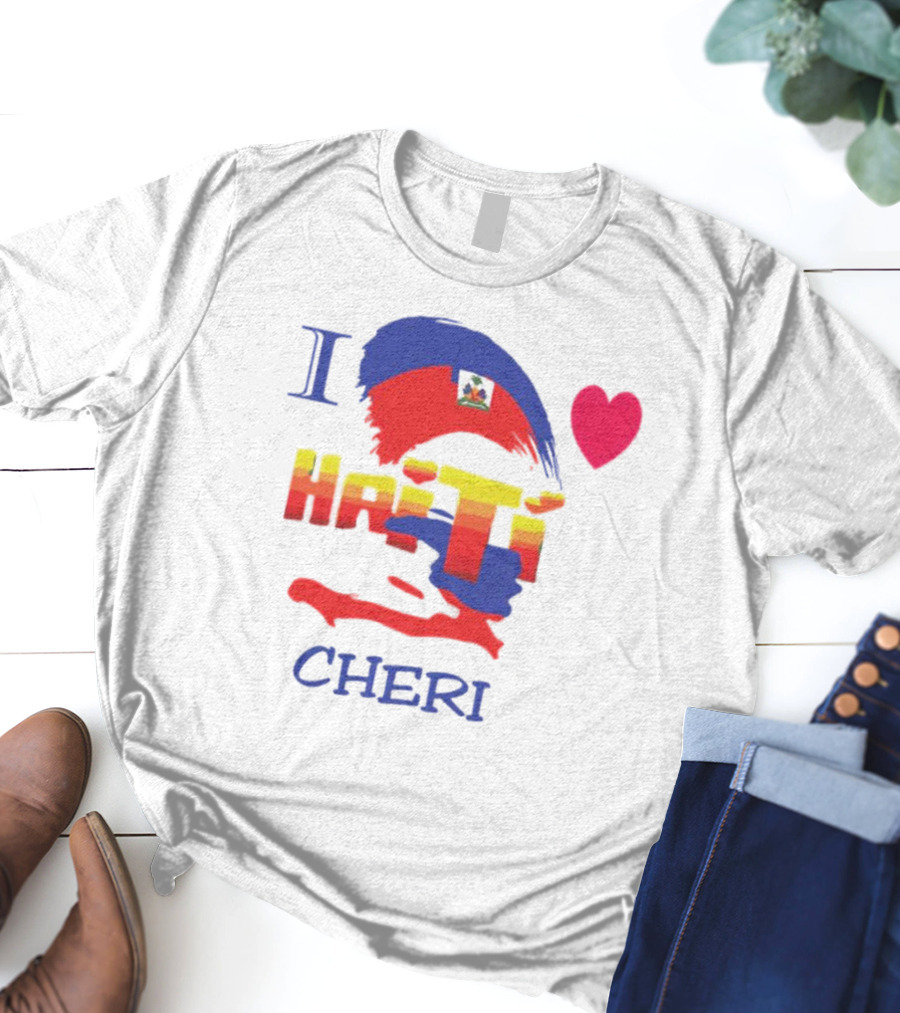 I Love Haiti Cheri Haitian Flag Heart T-Shirt