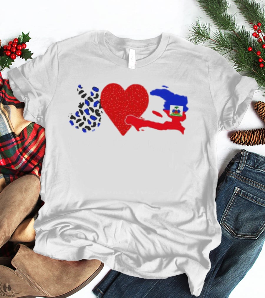 Peace Love Haiti Flag Haitian Heritage Pride T-Shirt