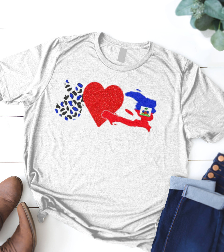 Peace Love Haiti Flag Haitian Heritage Pride T-Shirt