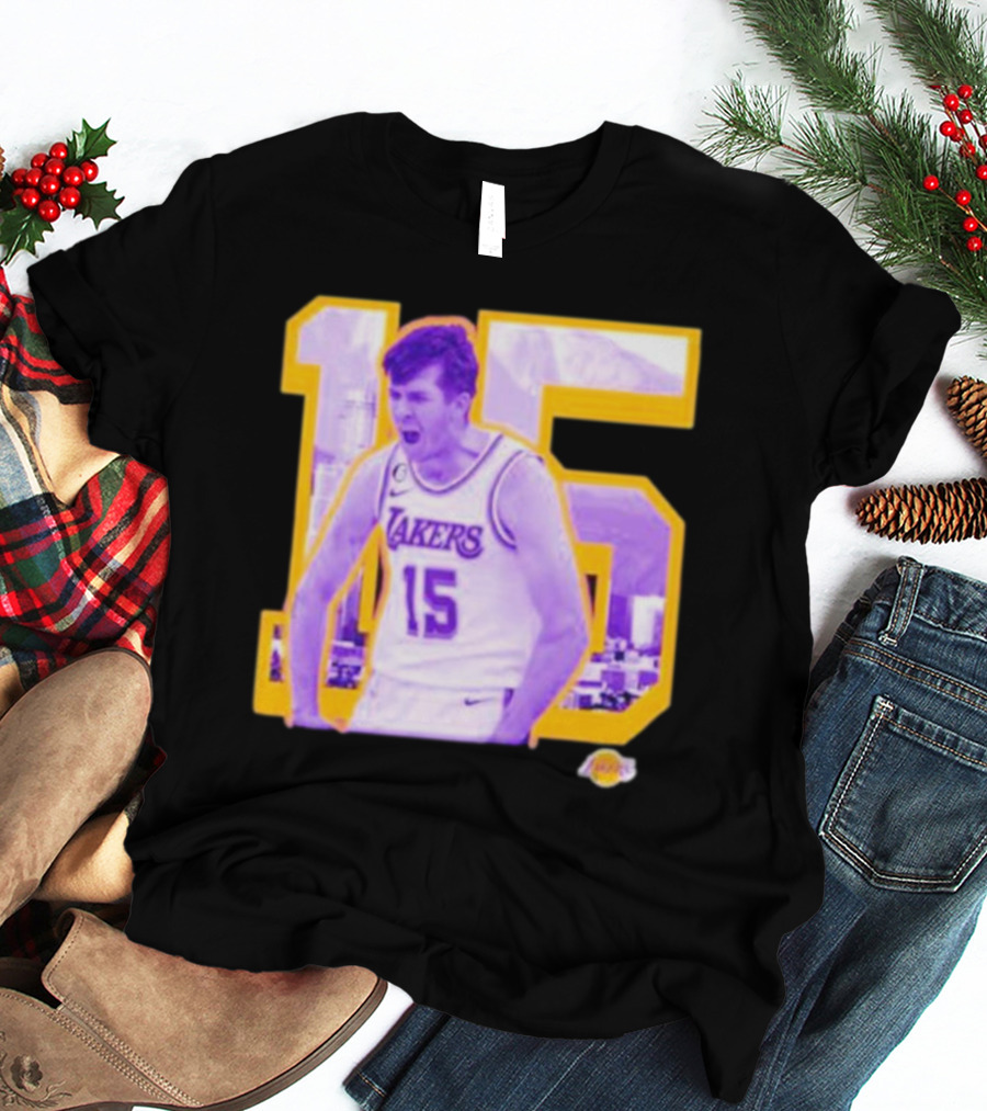Los Angeles Lakers Austin Reaves 15 Skyline Background T-Shirt