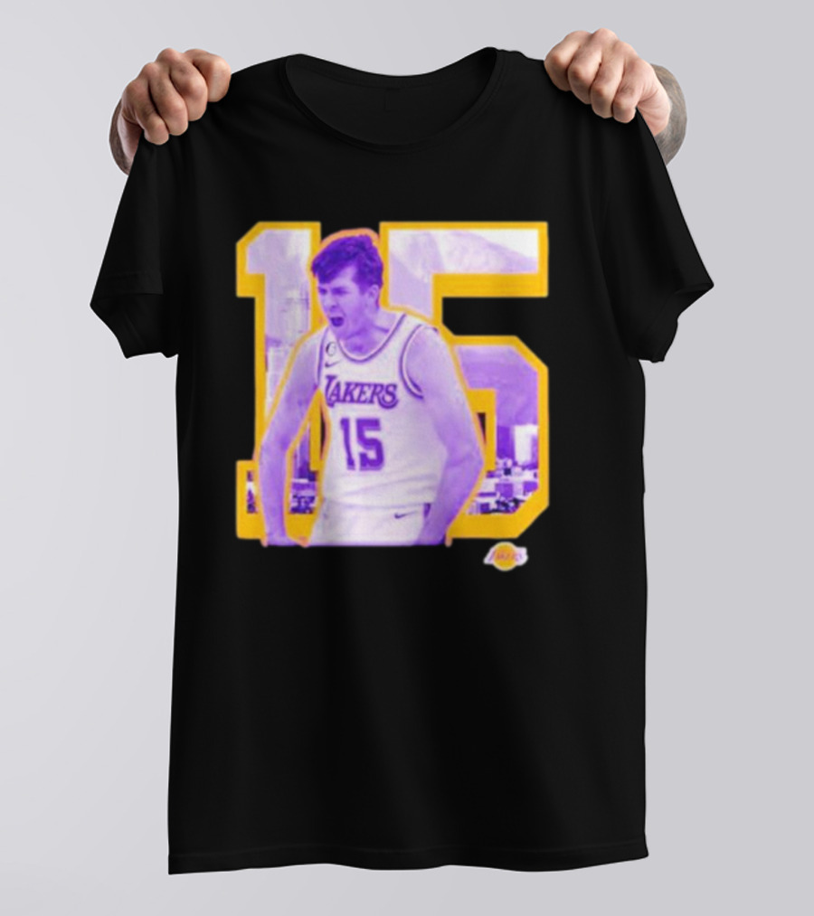 Los Angeles Lakers Austin Reaves 15 Skyline Background T-Shirt