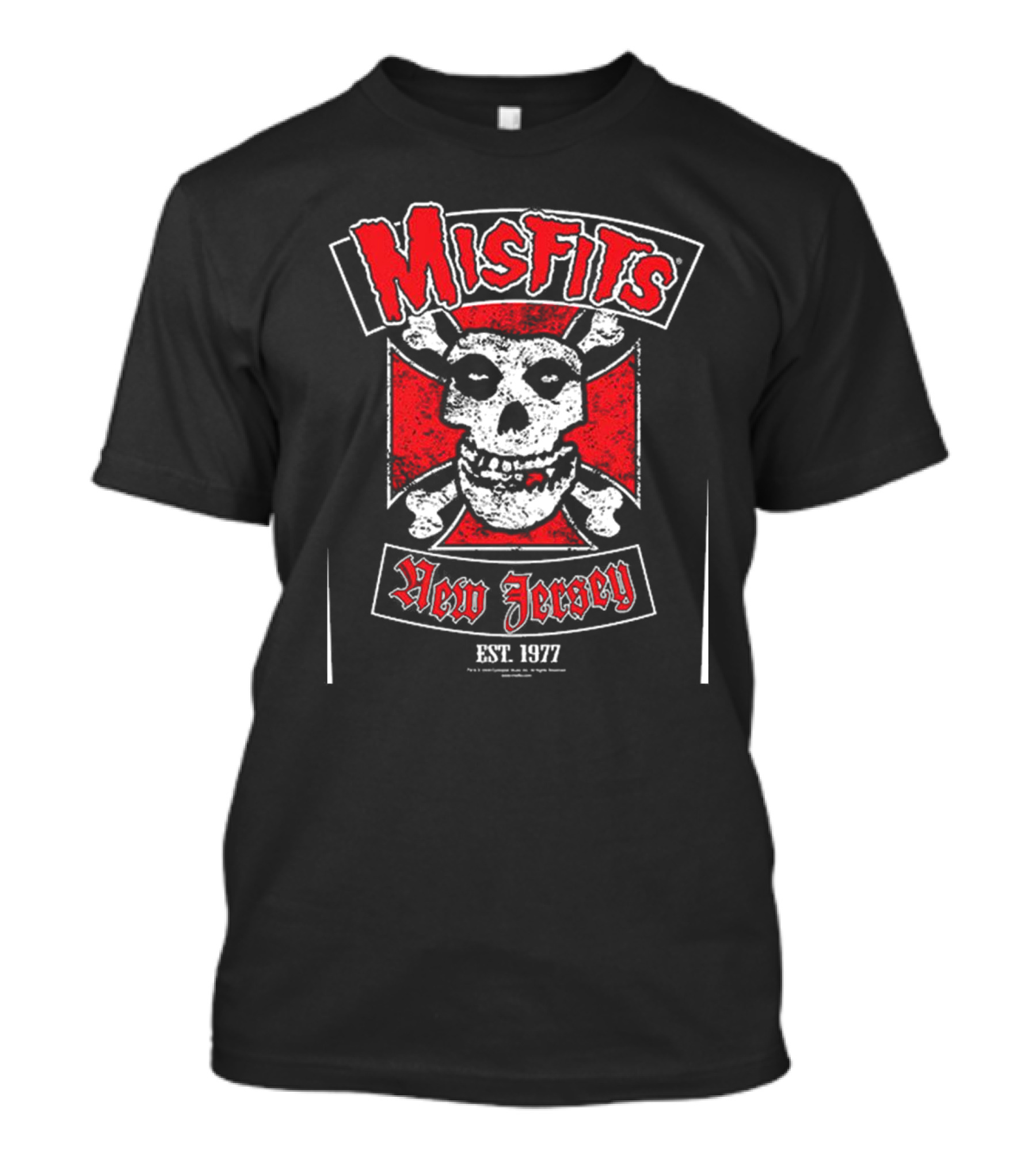 Misfits New Jersey Skull EST. 1977 Biker Cross T-Shirt