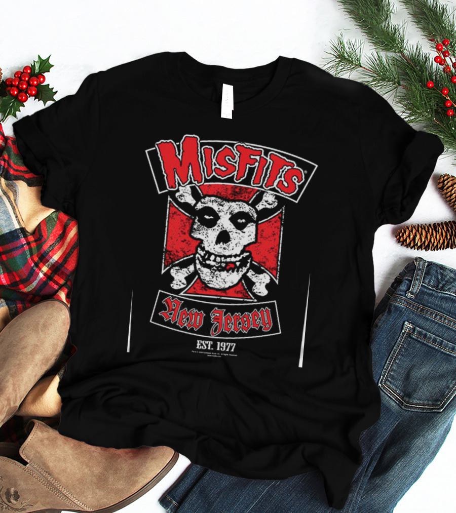 Misfits New Jersey Skull EST. 1977 Biker Cross T-Shirt