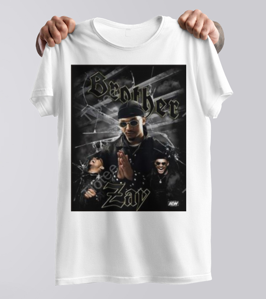 Brother Zay AEW Theme With Three Images And Dramatic Shattered Glass Background T-Shirt