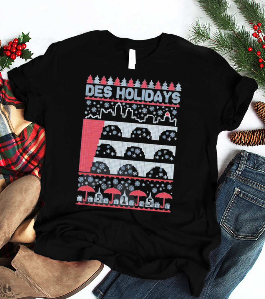 Des Holidays Ugly Christmas Sweater Skyline Snowflake T-Shirt