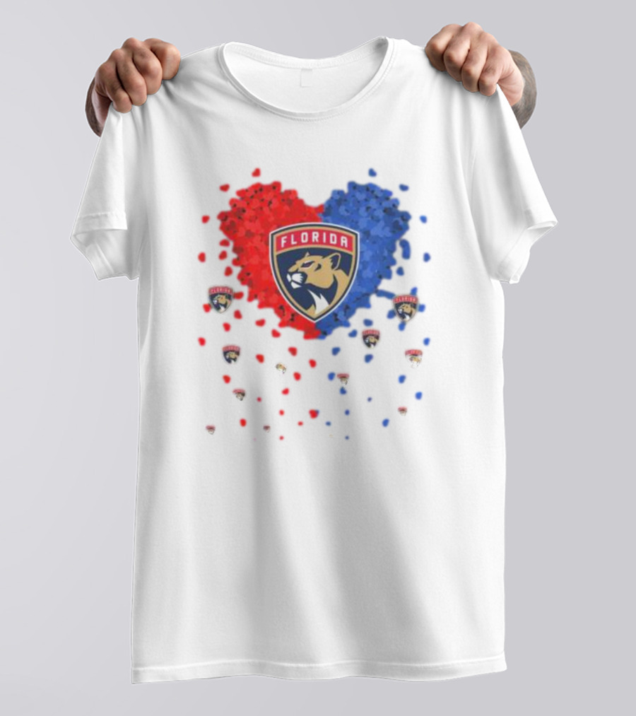 Florida Panthers Heart Logo Red Blue Paws T-Shirt