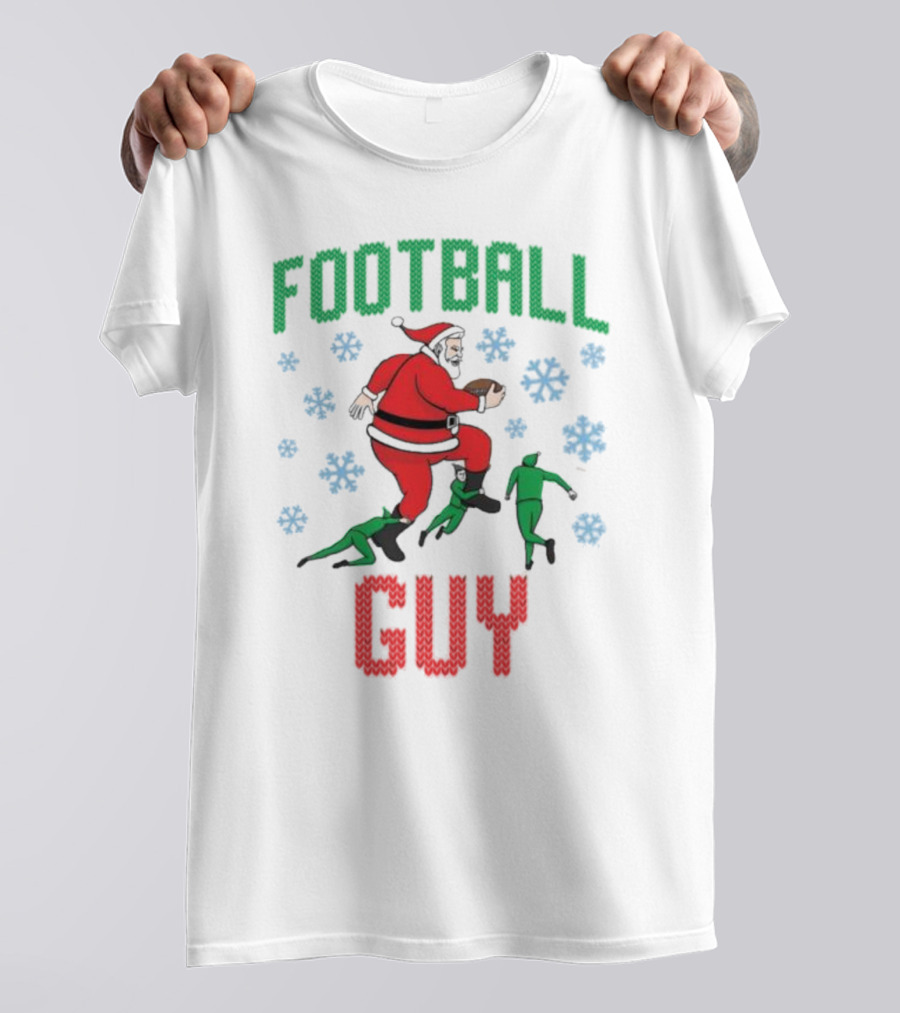 FOOTBALL GUY Santa Running With Football And Snowflakes T-Shirt
