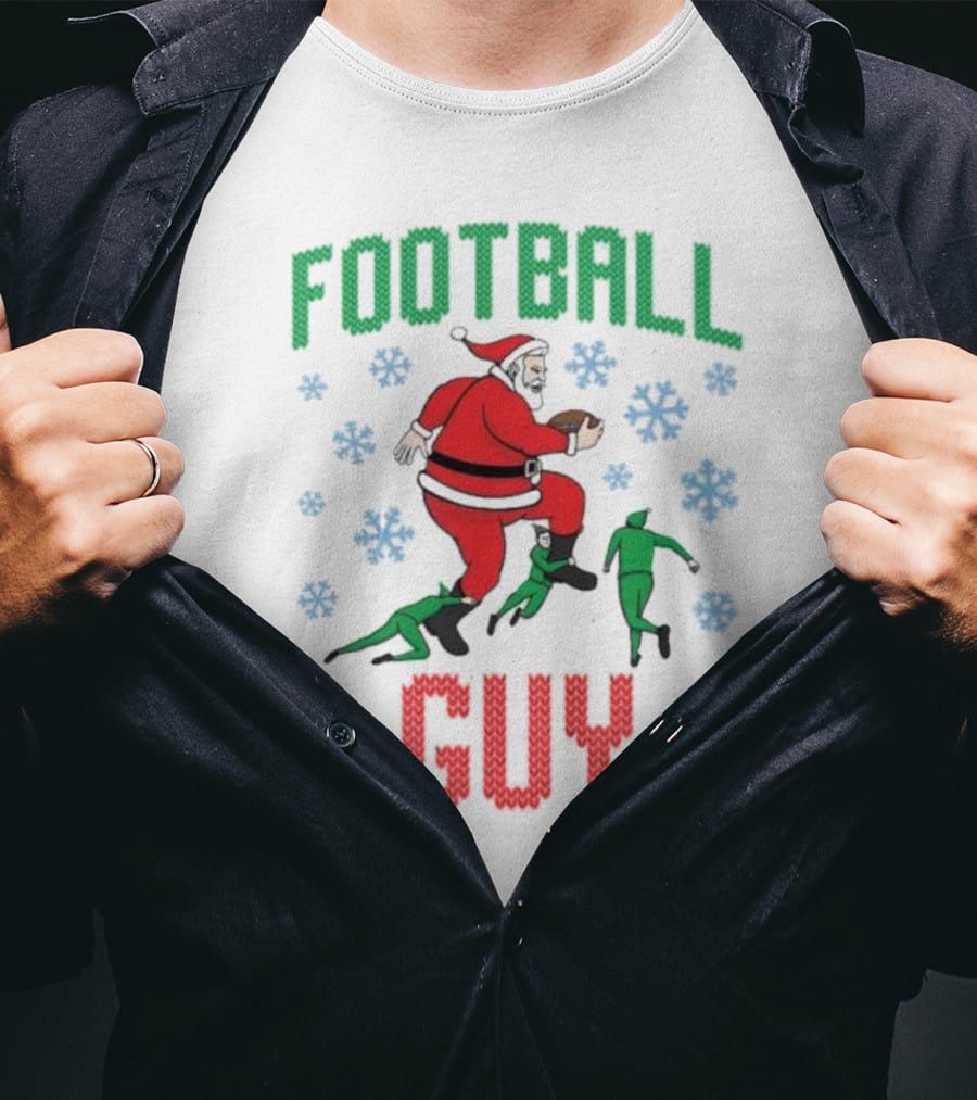 FOOTBALL GUY Santa Running With Football And Snowflakes T-Shirt