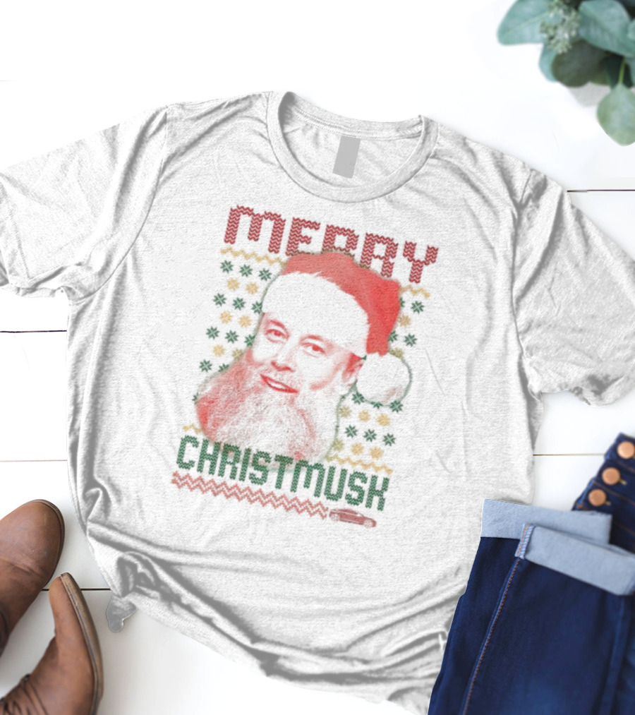 Merry Christmusk Santa Hat Beard Christmas Car T-Shirt