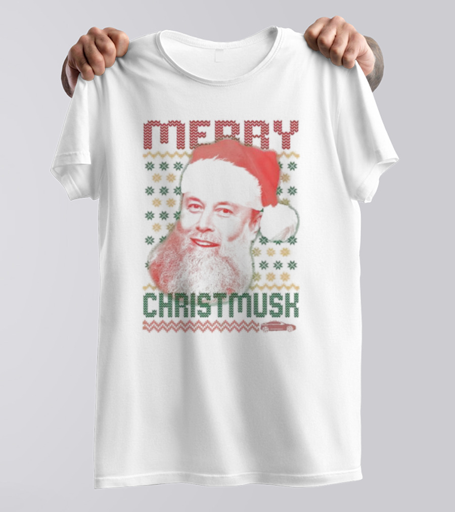 Merry Christmusk Santa Hat Beard Christmas Car T-Shirt