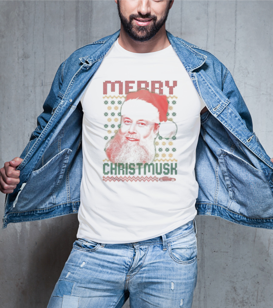Merry Christmusk Santa Hat Beard Christmas Car T-Shirt