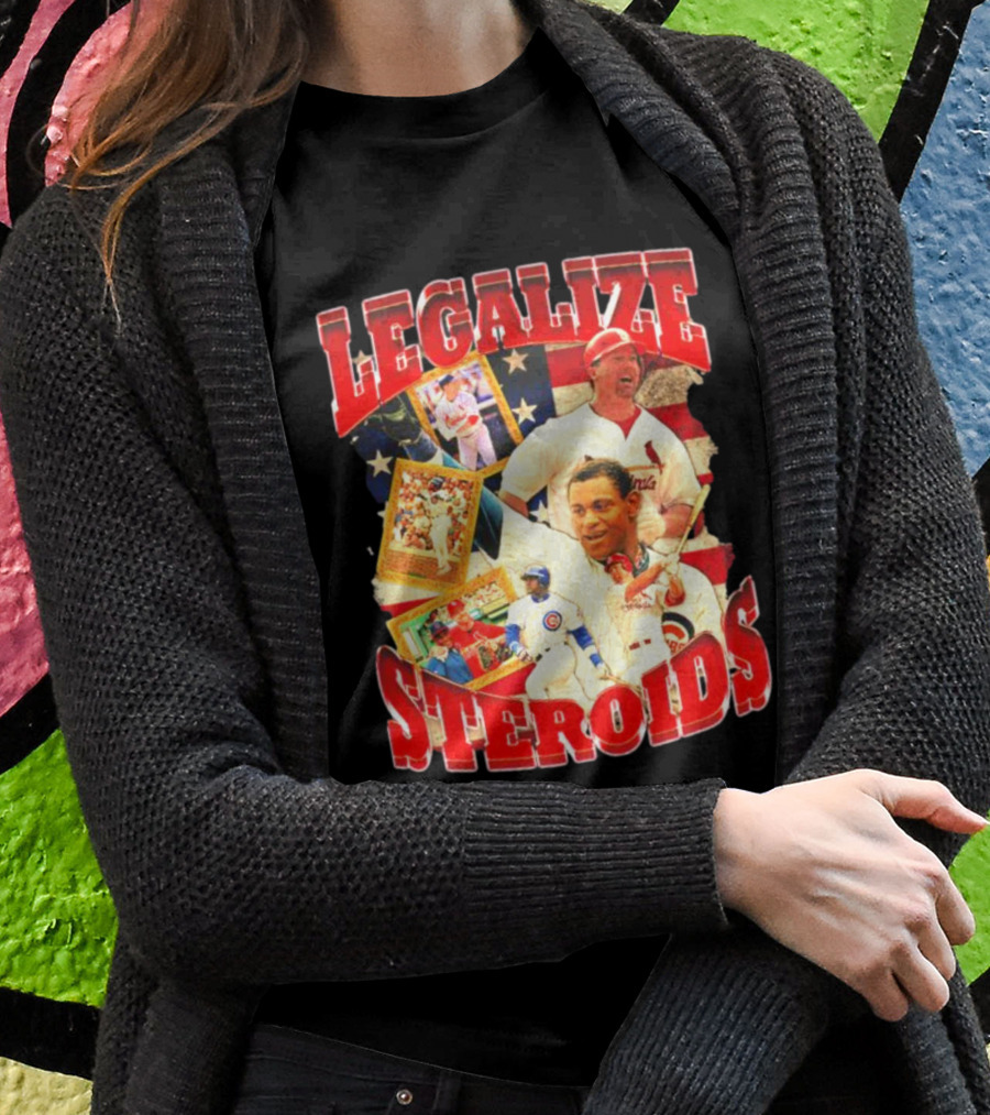 Legalize Steroids Baseball Iconography Retro USA Flag T-Shirt