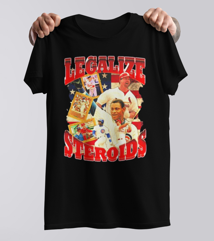 Legalize Steroids Baseball Iconography Retro USA Flag T-Shirt