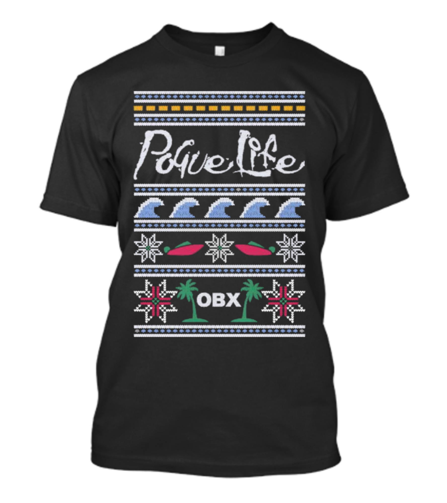 Pogue Life OBX Tacky Christmas Waves And Palms T-Shirt