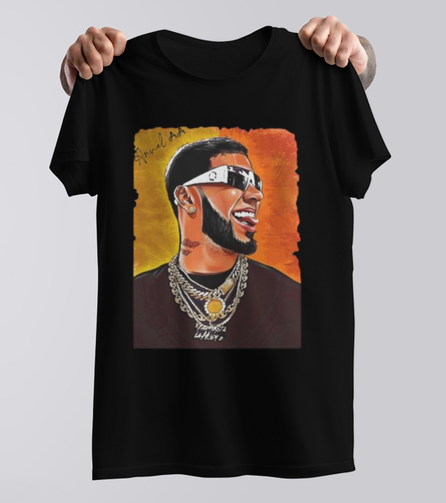 Anuel AA Vibrant Portrait With Signature And Chains T-Shirt