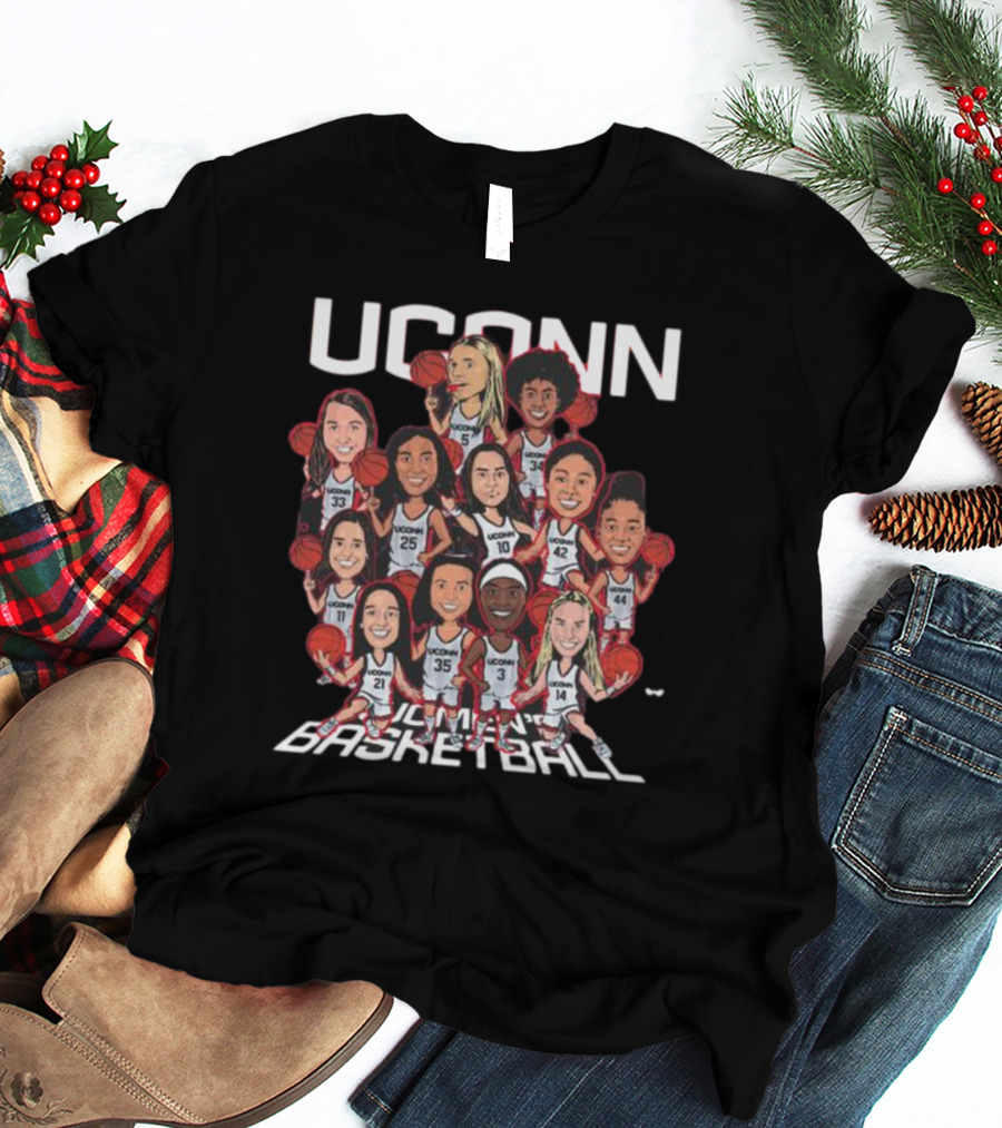 UConn Women's Basketball Team Illustrated Players With Basketballs T-Shirt