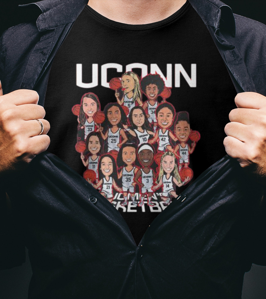 UConn Women's Basketball Team Illustrated Players With Basketballs T-Shirt