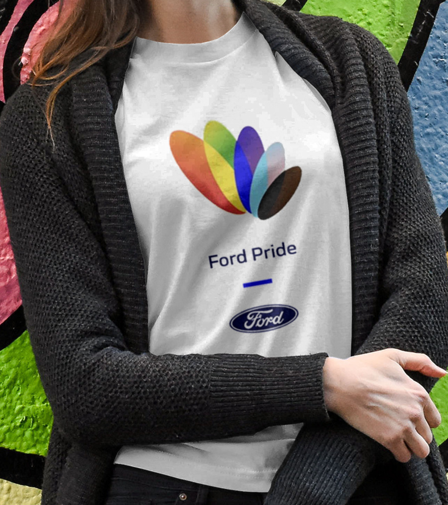 Ford Pride Typography Over Rainbow Petals T-Shirt