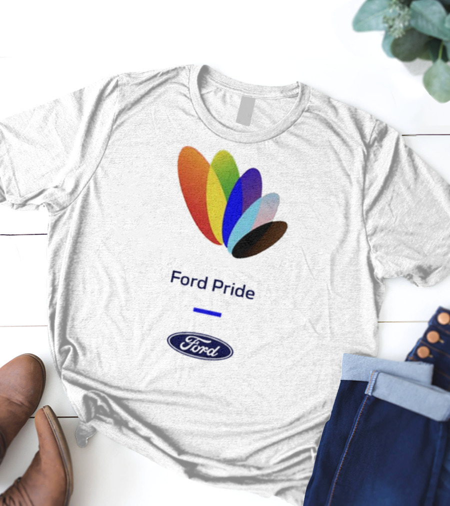 Ford Pride Typography Over Rainbow Petals T-Shirt