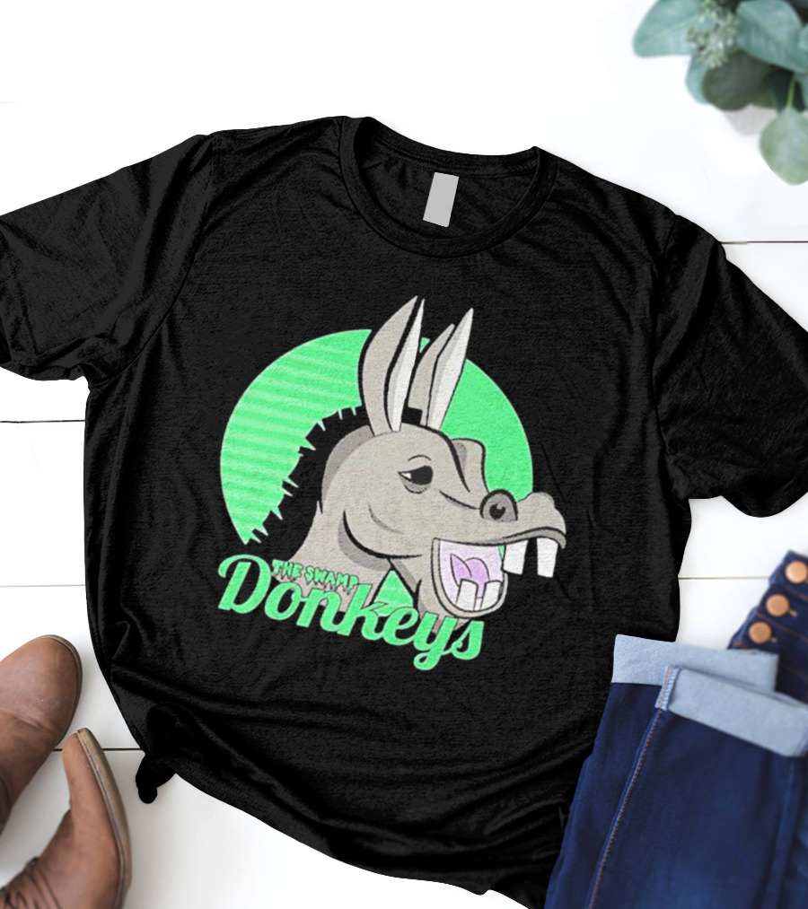 The Swamp Donkeys Green Logo Icon With Donkey Face T-Shirt