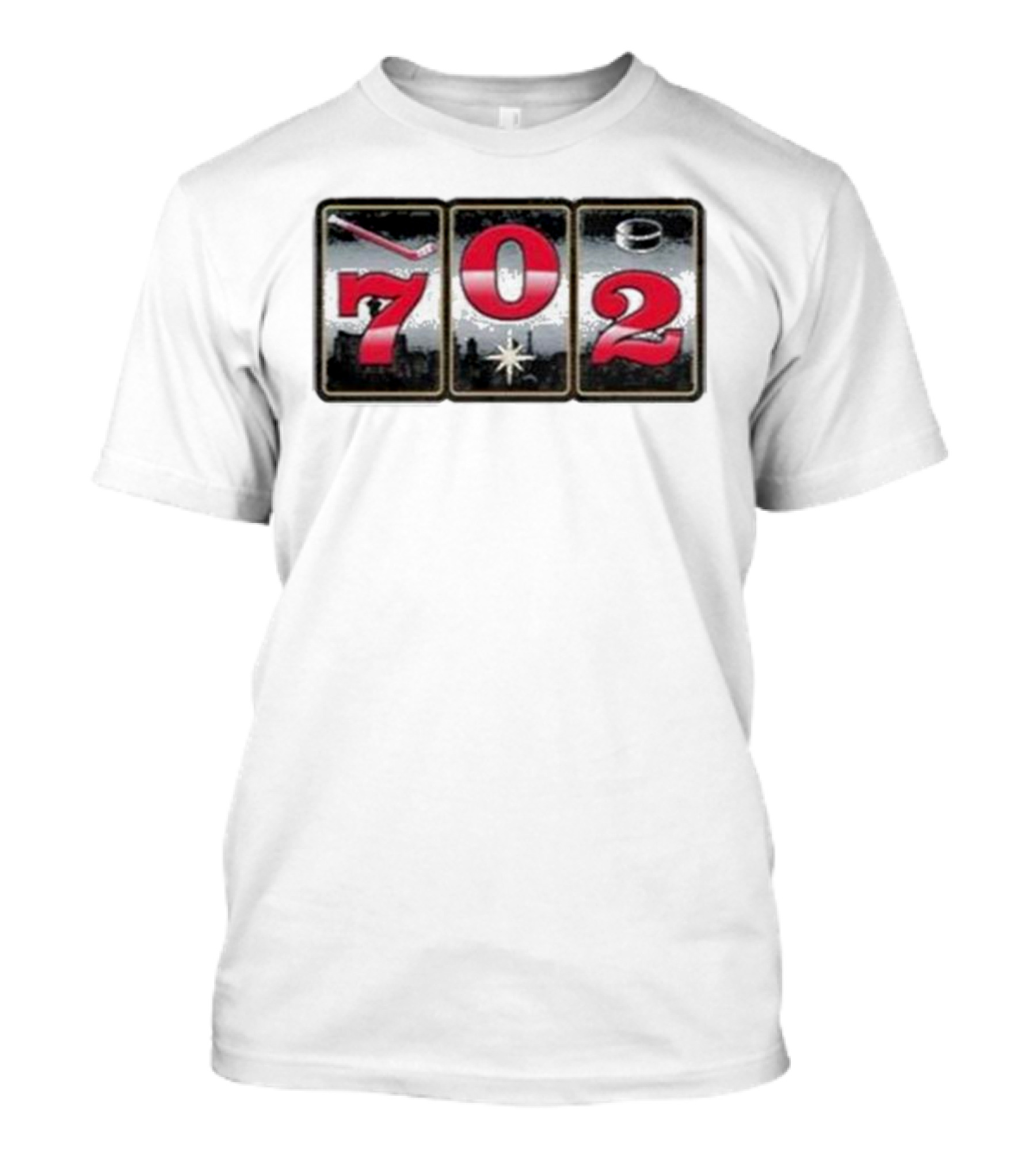 702 Slots Hockey Stick Puck Vegas Skyline T-Shirt