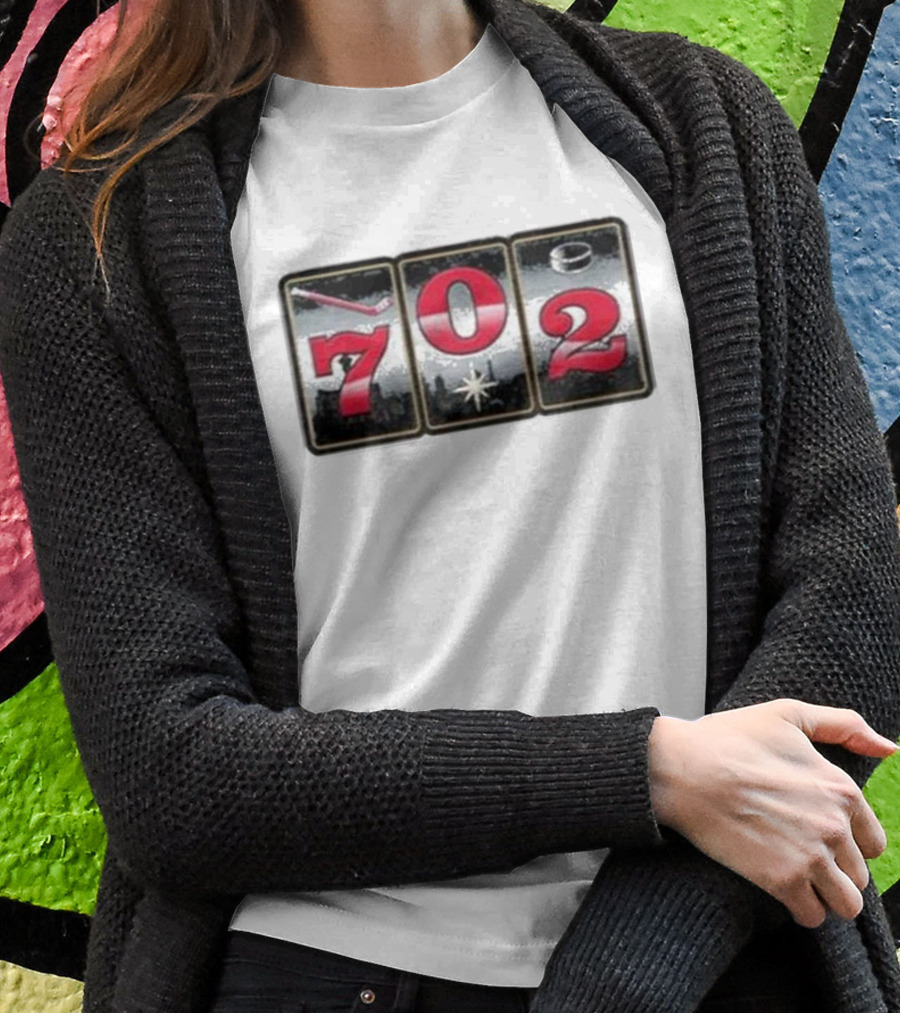 702 Slots Hockey Stick Puck Vegas Skyline T-Shirt