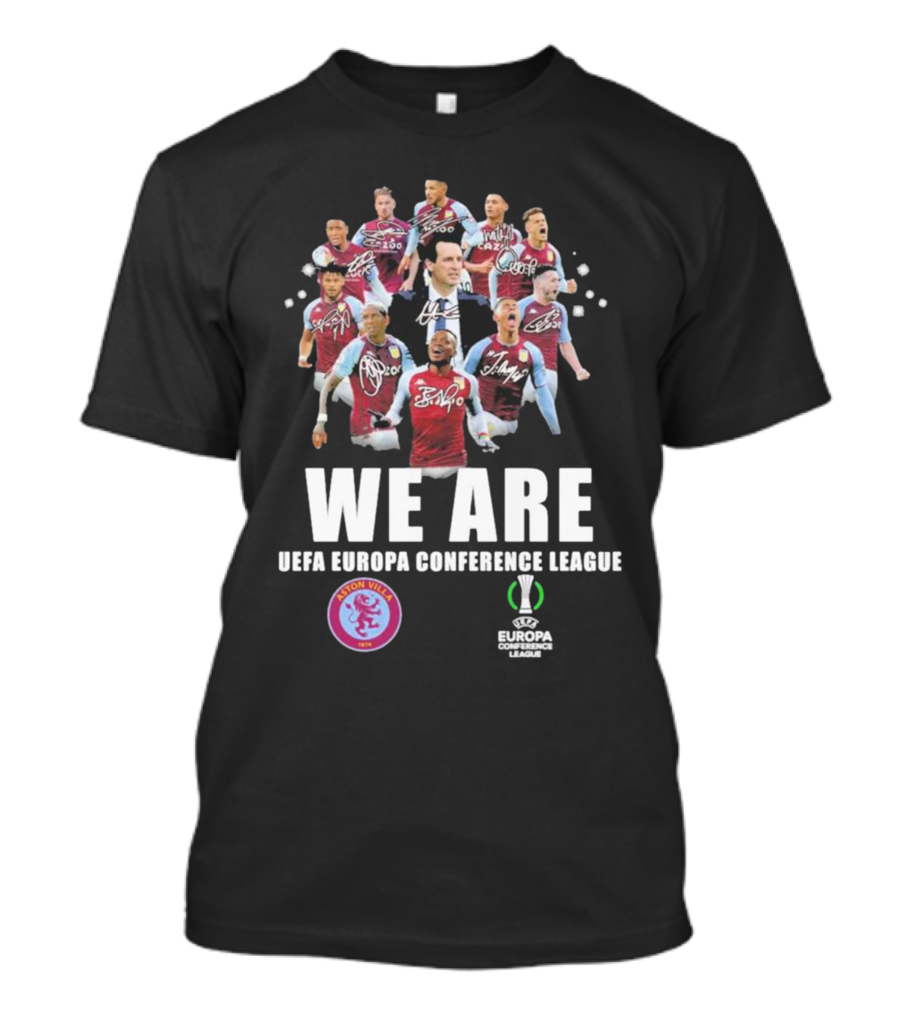 Aston Villa We Are UEFA Europa Conference League With Player Signatures T-Shirt