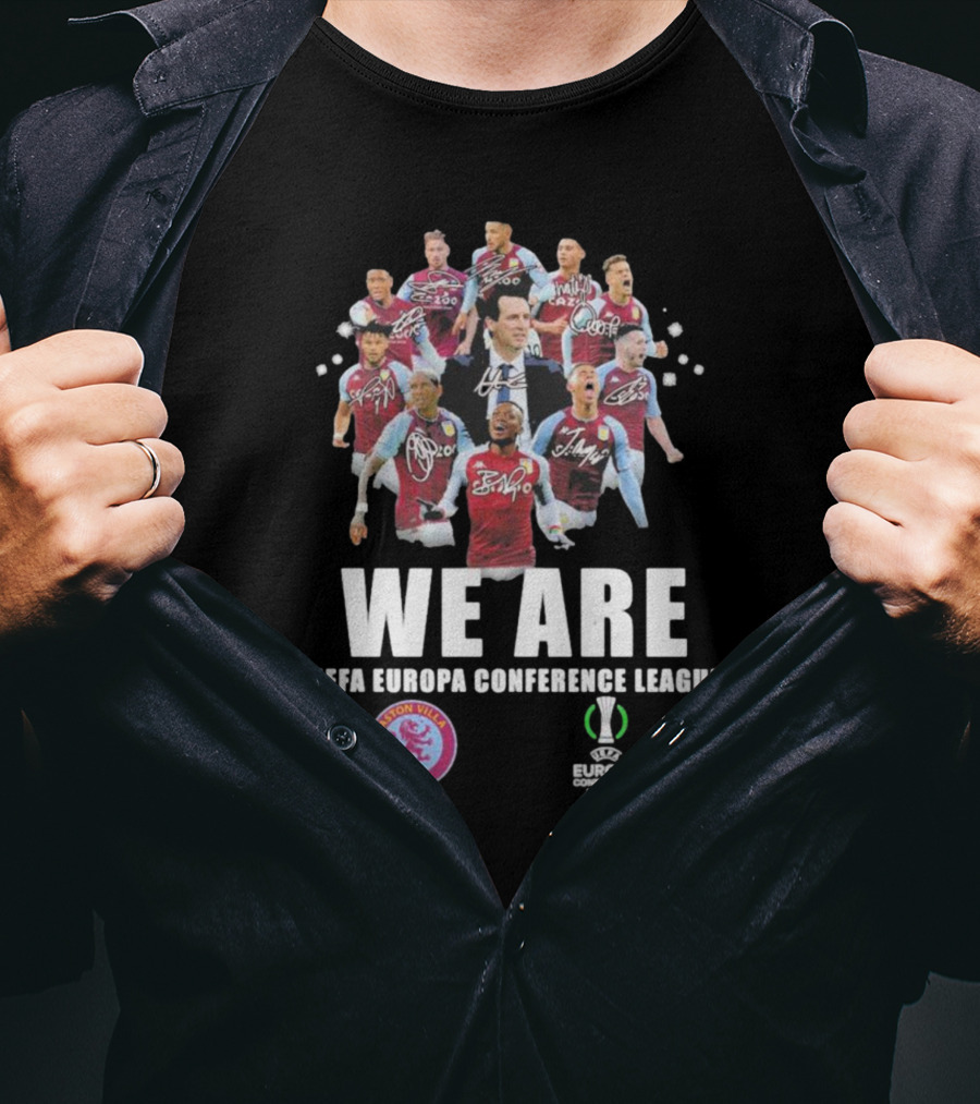 Aston Villa We Are UEFA Europa Conference League With Player Signatures T-Shirt