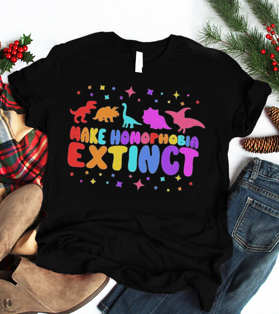Make Homophobia Extinct Rainbow Dinosaurs Gay Pride T-Shirt