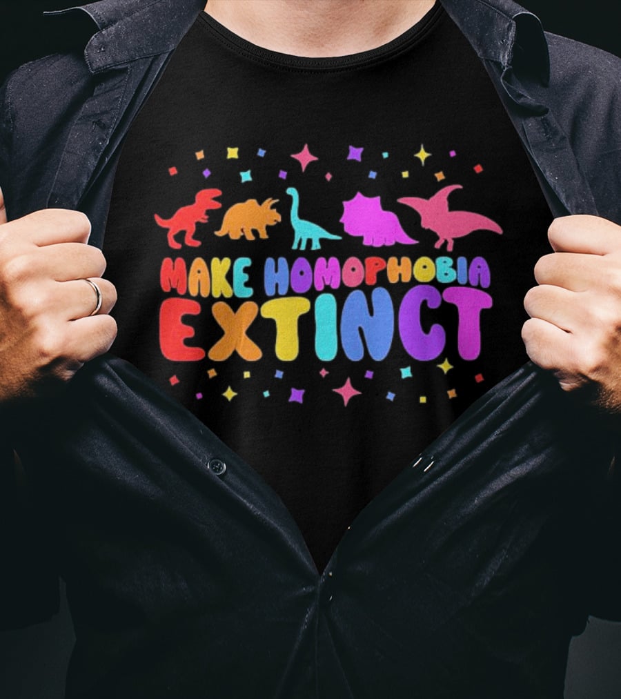 Make Homophobia Extinct Rainbow Dinosaurs Gay Pride T-Shirt