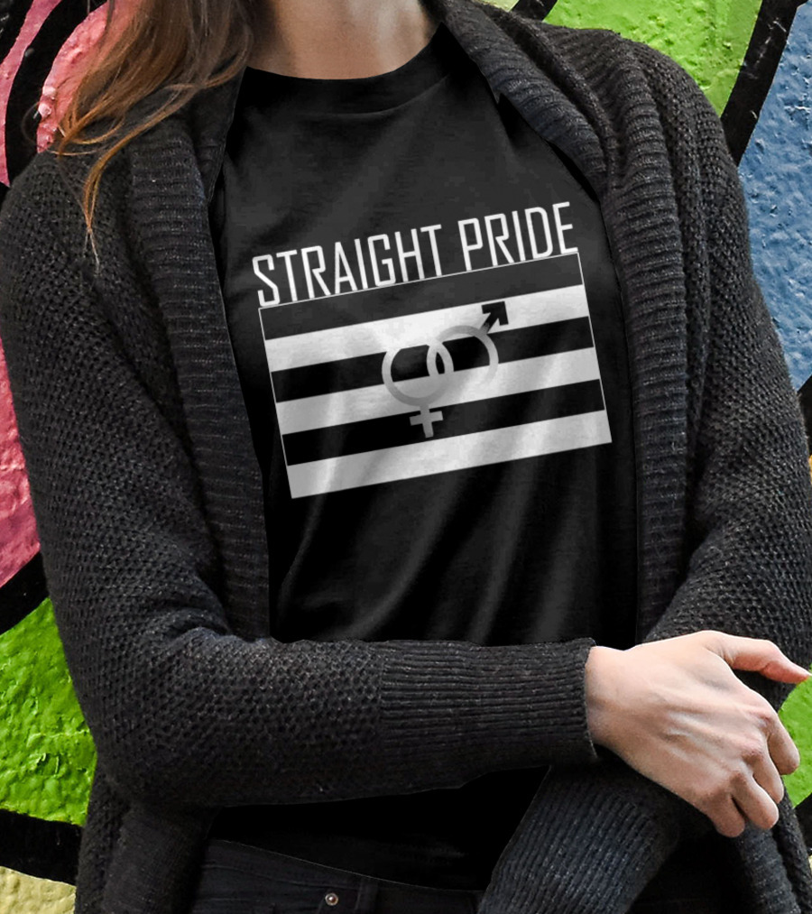 Straight Pride Black Flag With Gender Symbols T-Shirt