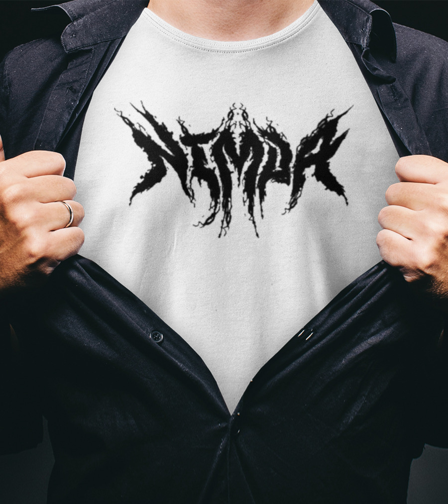 Nimda Logo Graphic With Dark Gothic Text T-Shirt