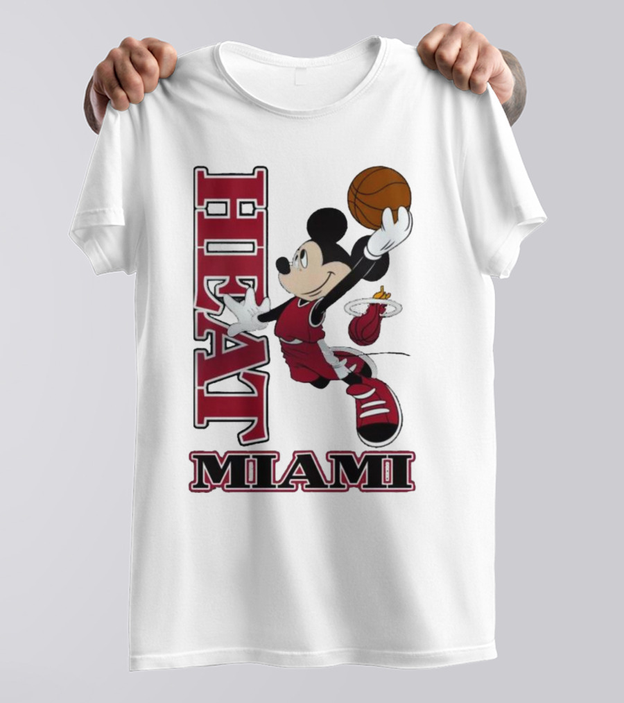 Mickey Mouse Miami Heat NBA Basketball Jumping Dunk T-Shirt
