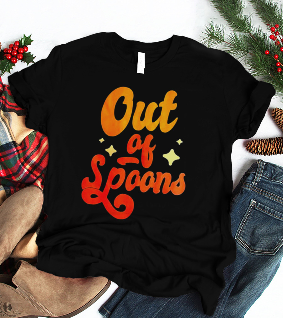 Out Of Spoons Stars Retro Orange Text T-Shirt